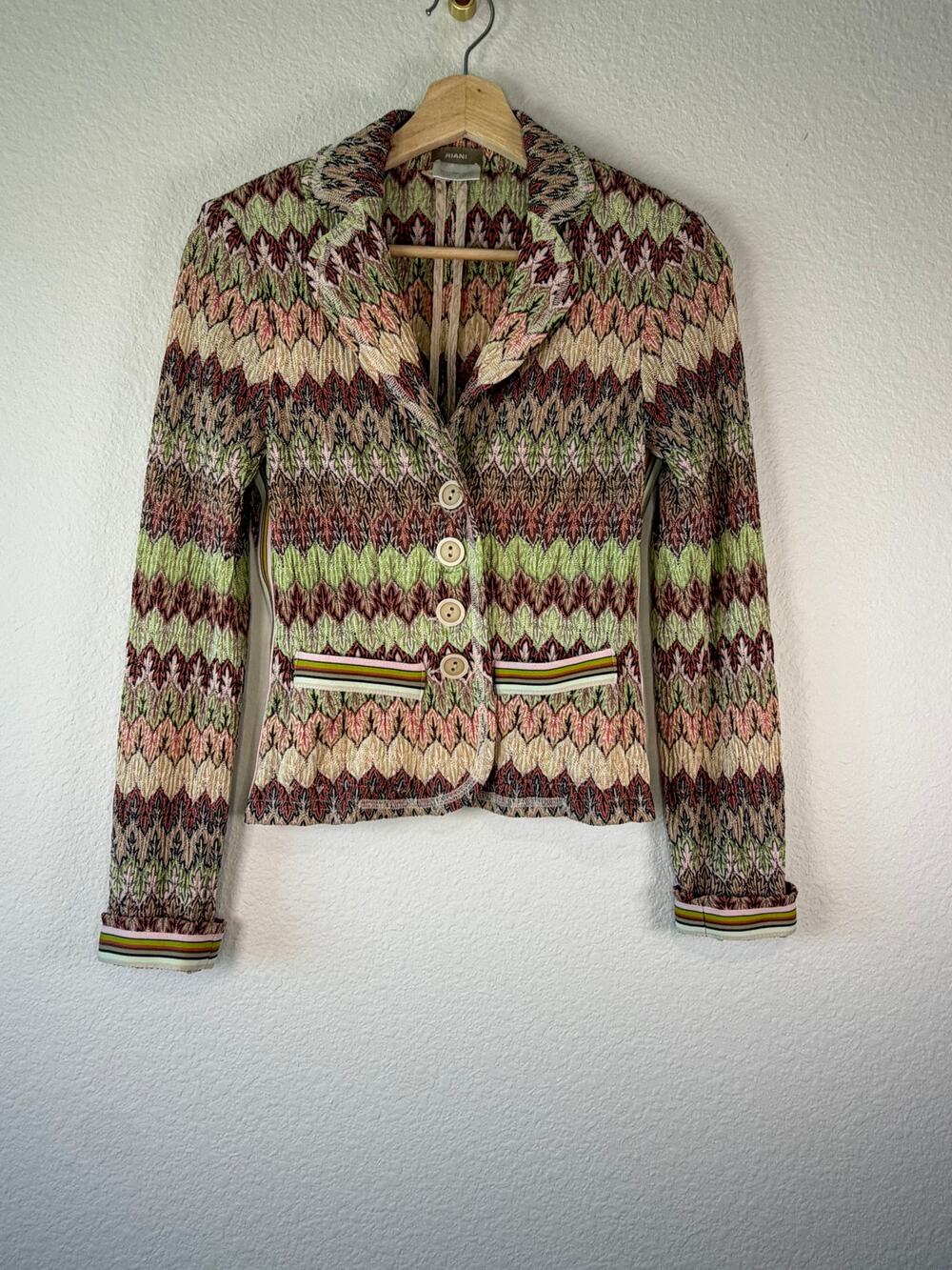 RIANI Luxury Chevron Crochet Knit Blazer Jacket Striped Trim Germany Womens 6
